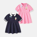 ワンピース キッズ 女の子 ポロワンピース 綿100% 半袖 ポロ襟 薄手 通気性 接触冷感 プリーツスカート カジュアル 春夏 普段着 通学着 ネイビー ピンク