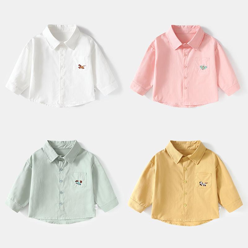 シャツ ベビー キッズ 男の子 女の子 長袖 春夏 綿 コットン100% アニマル柄 ドロップショルダー スクエアネック シンプル おしゃれ 普段使い お出かけ 通園 通学 ホワイト ピンク イエロー グリーン 柔らかい 肌触り良い 韓国風