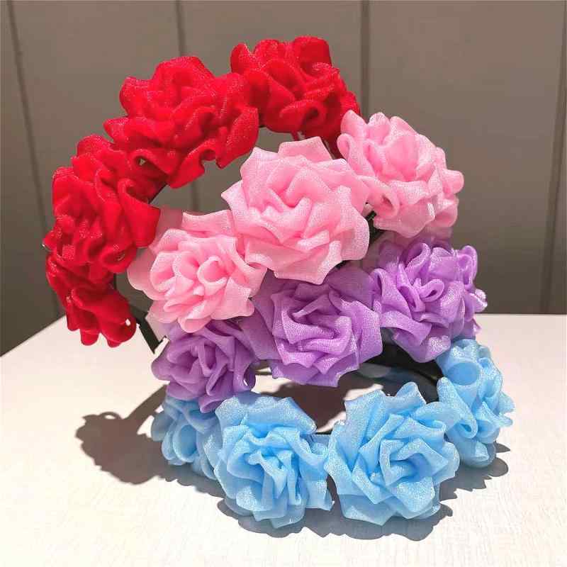 髪飾り レディース 欧米風 立体ローズフラワー カチューシャ ヘアバンド 手作り 布...