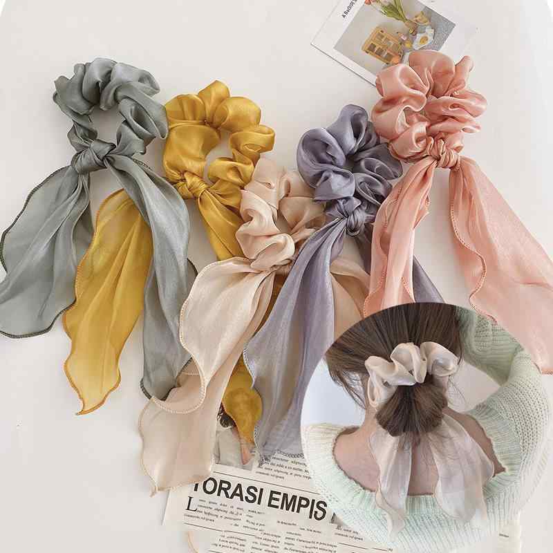 ヘアアクセサリー レディース ボリュームシュシュ ビッグリボン マーメイドカラー 光沢感 エレガント 上品 かわいい 韓国風 布製 ポニーテール ヘアゴム 髪飾り(4)