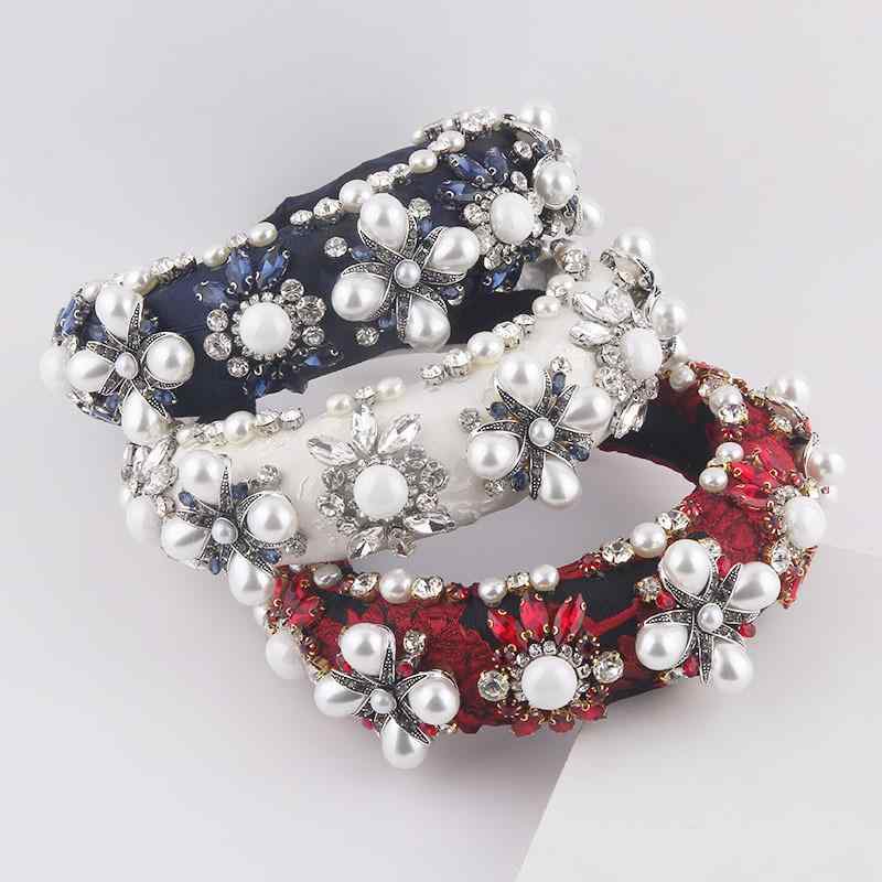 ヘアアクセサリー レディース バロック 厚手スポンジ カチューシャ パール ラインストーン 髪飾り ボリ..