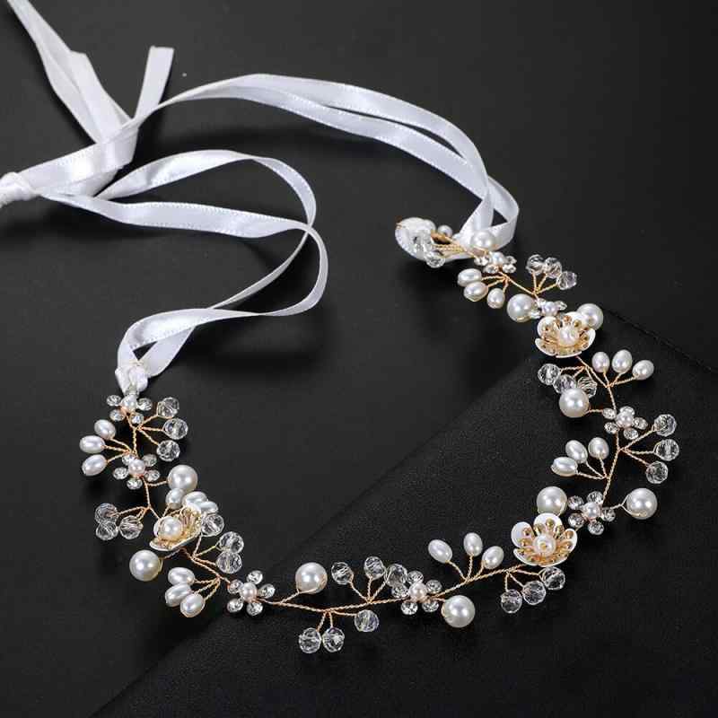 ヘッドドレス 花嫁用 女の子用 ウェディング 結婚式 披露宴 ブライダル 欧米風 優美 華やか フラワーモチーフ 髪飾り 手作り ビーズ パール クリスタル ラインストーン ヘアバンド カチューシャ シルバー ゴールド(x2)