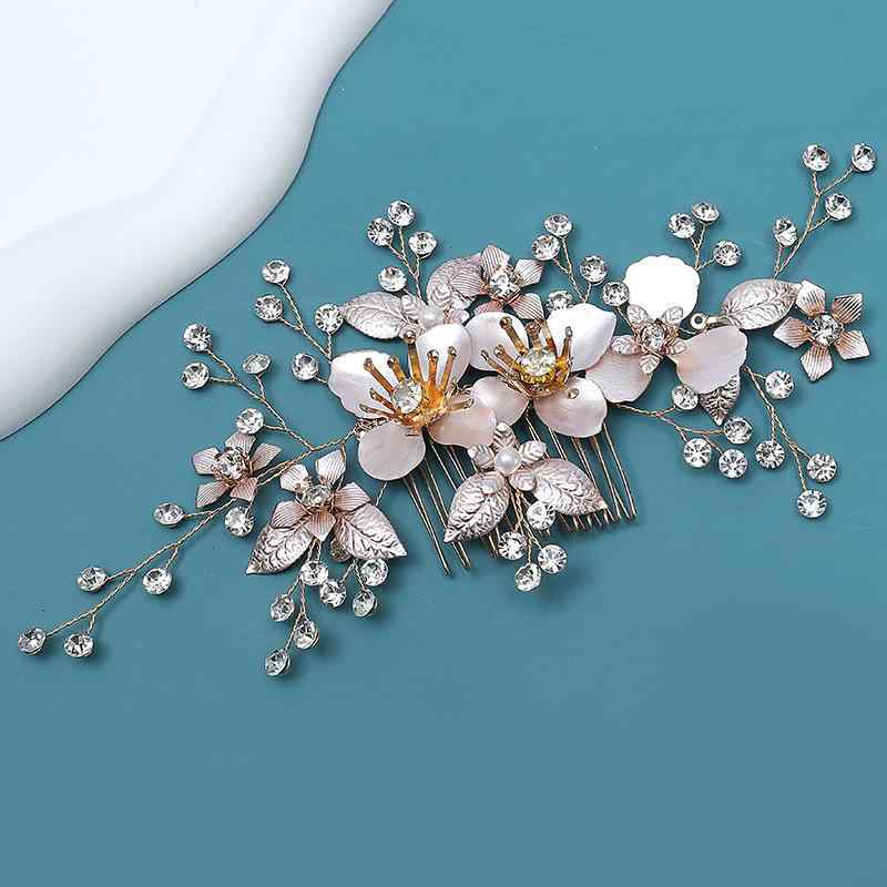 ヘアコーム レディース ブライダル ウェディング 花嫁 パール ラインストーン ゴールド シルバー ヘッドドレス 髪飾り レトロ アンティーク フラワーモチーフ 結婚式 パーティー(x2)