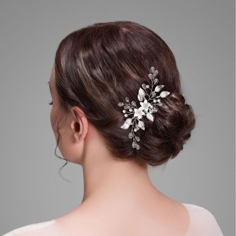 ヘアアクセサリー レディース ブライダル 花嫁 ウェディング 結婚式 ヘッドドレス ヘアコーム 花モチーフ 欧米風 クリスタル 手作り ハンドメイド ドレス アクセサリー シルバー ゴールド(x2)