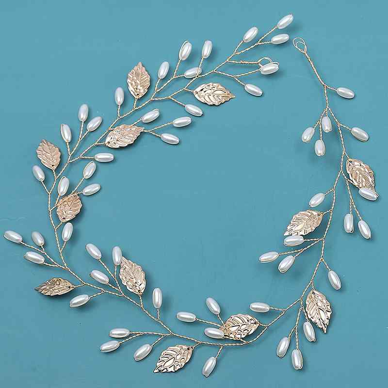 ヘアアクセサリー レディース ブライダル ヘッドドレス カチューシャ ゴールド リーフモチーフ パール ..