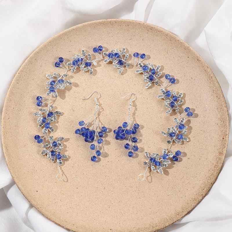 ヘッドドレス レディース バロック ブルー クリスタル 合金 ハンドメイド ヘアバンド 花嫁 ウェディング 結婚式 披露宴 髪飾り ブライダル アクセサリー シルバー ゴールド 高級感 エキゾチック(x2)