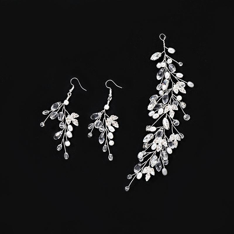 ヘッドドレス レディース パール クリスタル ブライダル ウェディング 結婚式 披露宴 パーティー 髪飾り ハンドメイド 手作り しずく型 シルバー 上品 エレガント(x2)