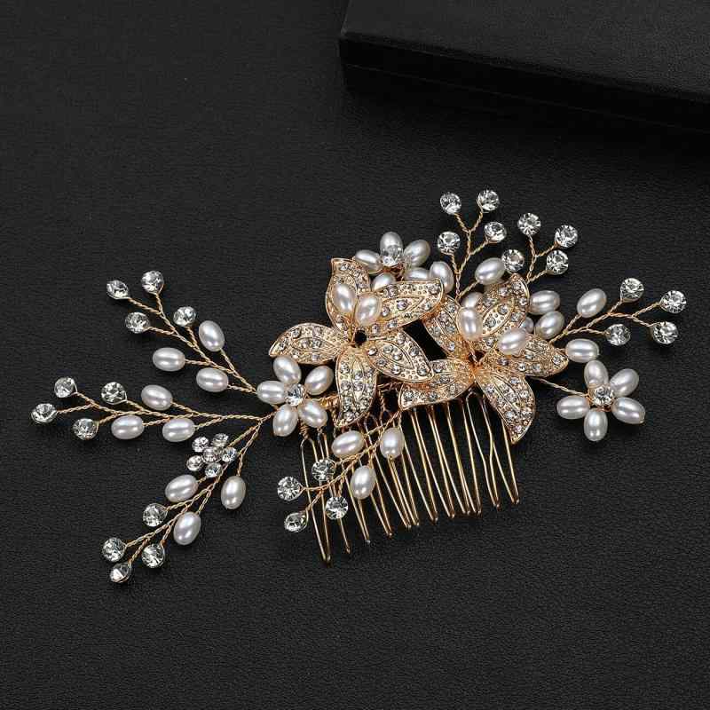 ヘアアクセサリー レディース パール ラインストーン コーム ハンドメイド 合金製 ブライダル ウェディング 結婚式 韓国風 アンティーク調 上品 エレガント シルバー ゴールド 髪飾り(x2)