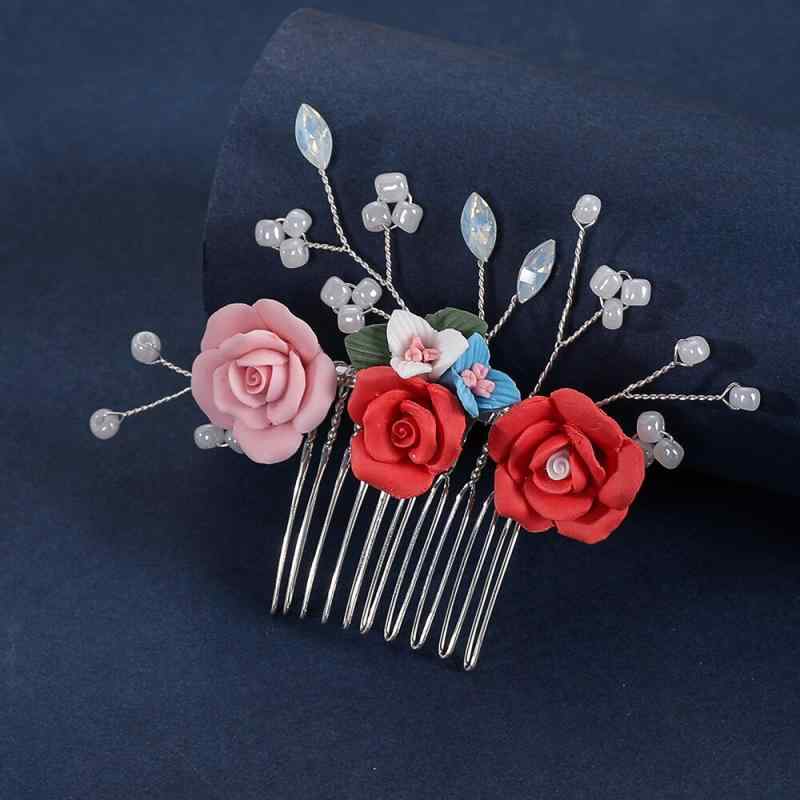 ヘアアクセサリー レディース 陶器 パール ラインストーン 造花 ハンドメイド ブライダル 結婚式 成人式 卒業式 パーティー アンティーク調 花モチーフ シルバー 春夏