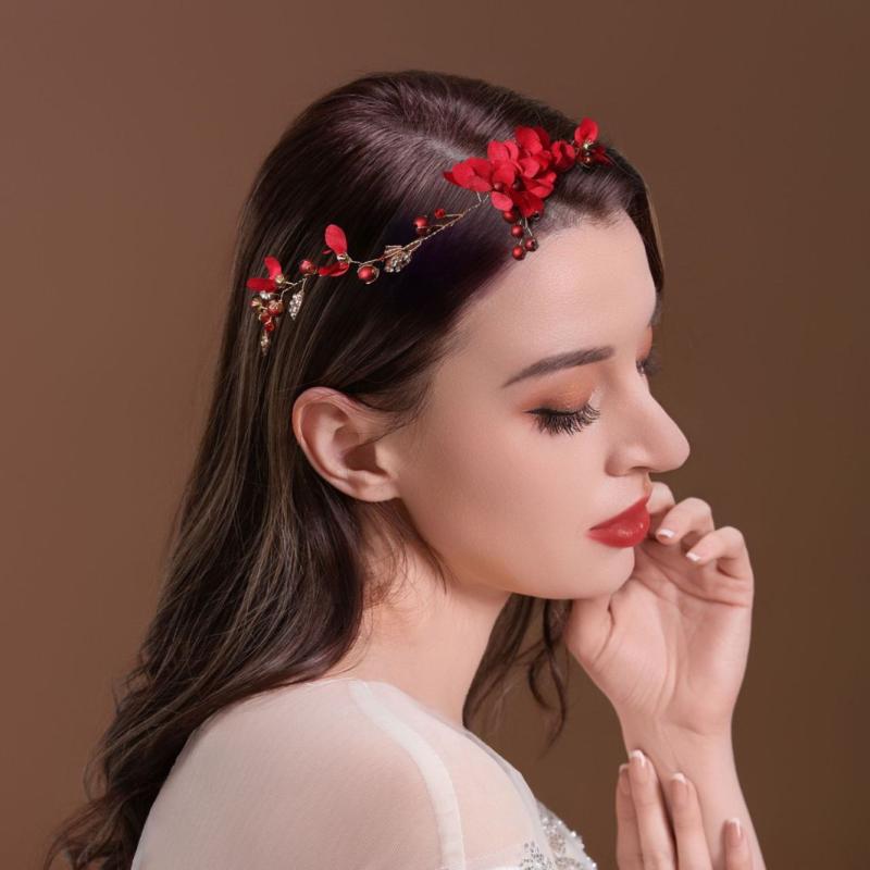 髪飾り レディース アンティーク風 レトロ 手編み 布花 パール クリスタル ヘアアクセサリー ヘッドドレス 花冠 結婚式 ウェディング 披露宴 前撮り 漢服 和装 洋装 ゴールド 上品 華やか 春夏(x2)