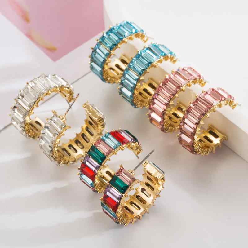 イヤリング ピアス 耳飾り レディース 欧米風 ファッション 合金製 C字型 フープ カラーストーン ジル..