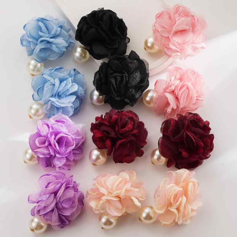 ピアス レディース 韓国風 リゾート カメリア パール フラワー 布製 スタッドピアス イヤリング スイー..