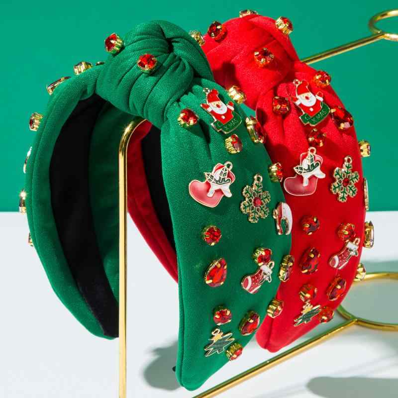 カチューシャ レディース クリスマス ホリデーシーズン 個性的な メタル ラインストーン サンタクロース 雪の結晶モチーフ 煌めく 華やか ヘアバンド 髪飾り イベント パーティー レッド グリーン