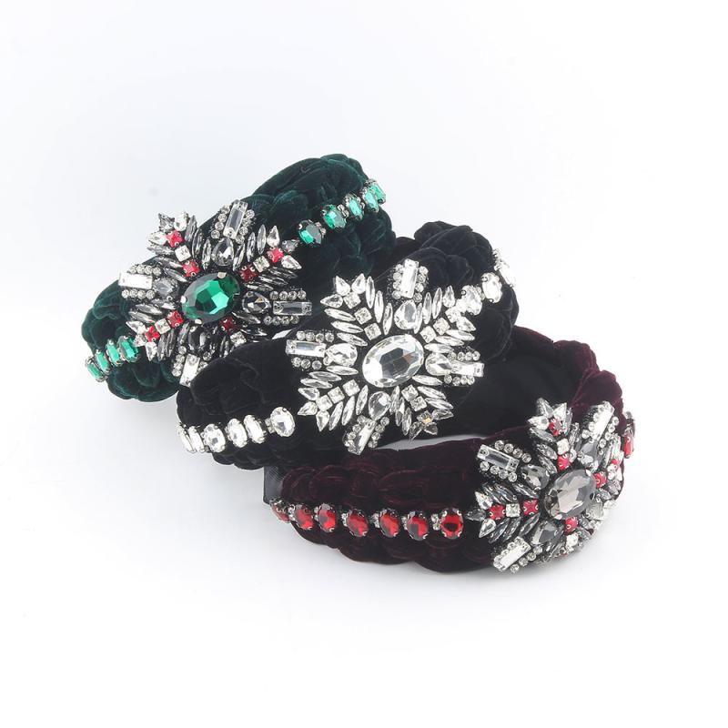 カチューシャ レディース 欧米スタイル ベルベット ラインストーン装飾 高級感 パーティー レトロ エレガント アンティーク風 ヘッドバンド ビジュー ベロア 髪飾り