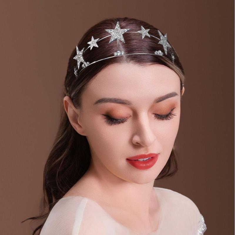 カチューシャ レディース バロック風 ダブルレイヤー スター 星 クリスタル 太陽モチーフ 合金製 シルバー 電気メッキ加工 ヘアアクセサリー 髪飾り 普段使い フォーマル パーティー 上品 華やか ヘッドドレス(x3)