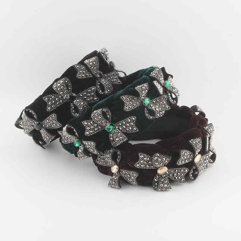 カチューシャ レディース ボリュームアップ ベロア 高級感 ラインストーン 蝶々 花 ビジュー 個性的 おしゃれ エレガント 秋冬