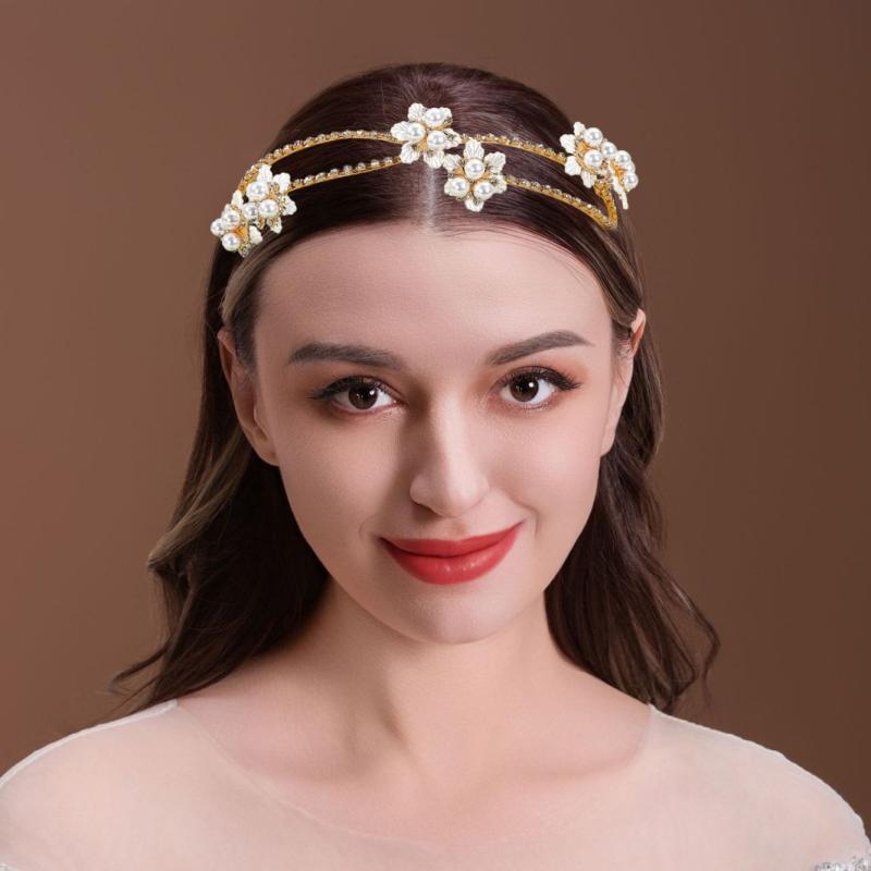 ヘアアクセサリー レディース 女性用 クリスタル パール ラインストーン 手作り カチューシャ ヘアバンド 欧米風 花柄 カメリア フラワー クラウン ティアラ ゴールド 宴会 結婚式 パーティー ドレス フォーマル 発表会 二次会 謝恩会(x3)