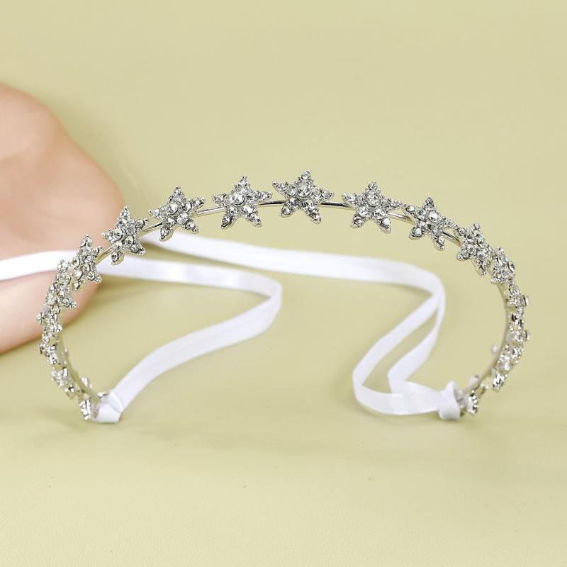 ヘアアクセサリー レディース ティアラ カチューシャ プリンセス 星 ラインストーン 花嫁 ブライダル ウェディング 髪飾り 合金 シルバー ドレス パーティー 発表会(x3)