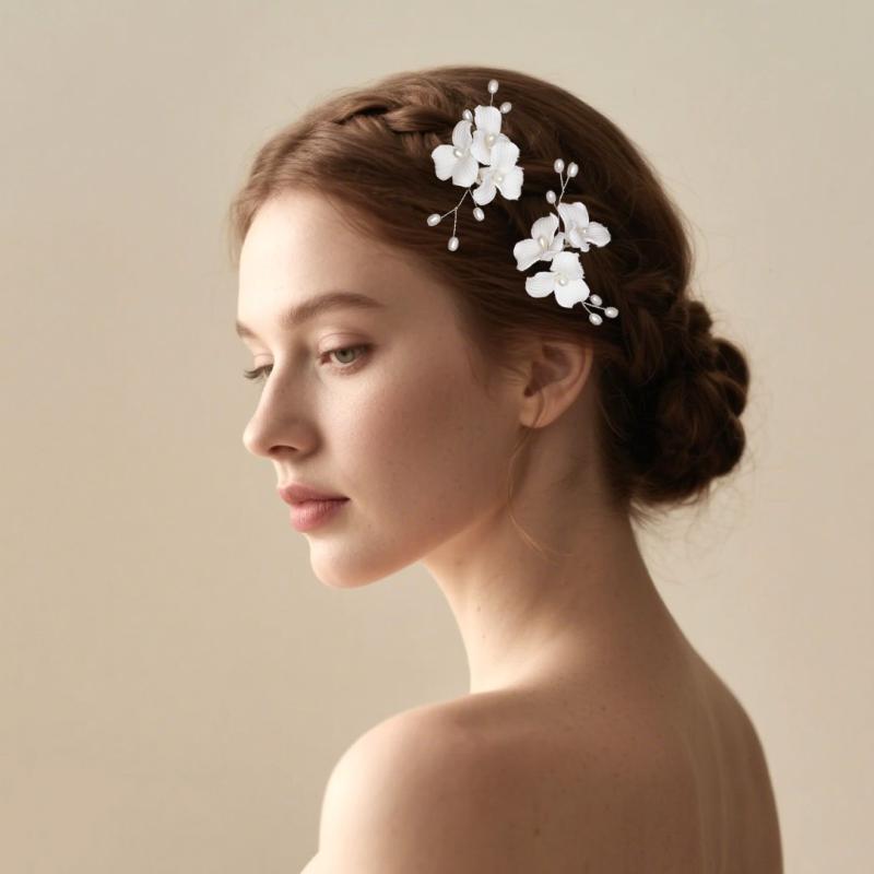 ヘアコーム レディース 女性用 陶器製 花柄 手作り ハンドメイド 古風 漢服スタイル レトロ クラシック まとめ髪 アップヘア ヘアアレンジ 結婚式 ブライダル ウェディング 花嫁 髪飾り ヘッドドレス シルバー(x2)