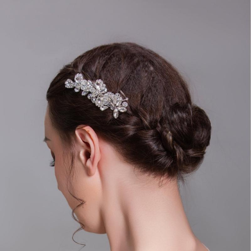 ヘッドドレス レディース ウェディング ブライダル しずく型 ホワイトクリスタル ラインストーン 手作り シンプル 櫛型 髪飾り 合金製 シルバー ゴールド 花嫁 結婚式 前撮り 発表会(x2)