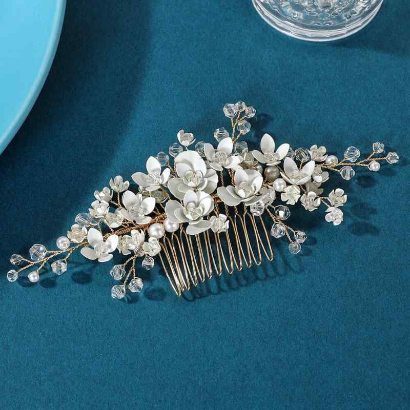 ヘアアクセサリー レディース 欧米風 ブライダル クリアクリスタル フラワーモチーフ 手編み ヘアコーム ゴールド 花嫁 ウェディング 結婚式 前撮り 披露宴 パーティー 発表会 エレガント 上品 華やか 髪飾り(x2)