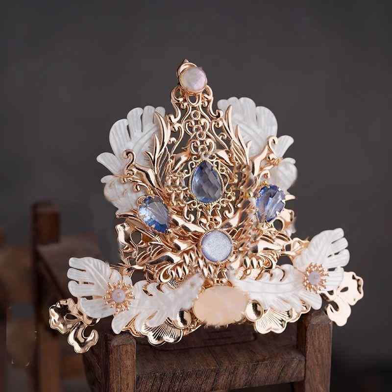 髪飾り レディース 漢服 中国古典風 宮廷風 ヘアクラウン かんざし ヘアピン セット ブルーフェザー 合..