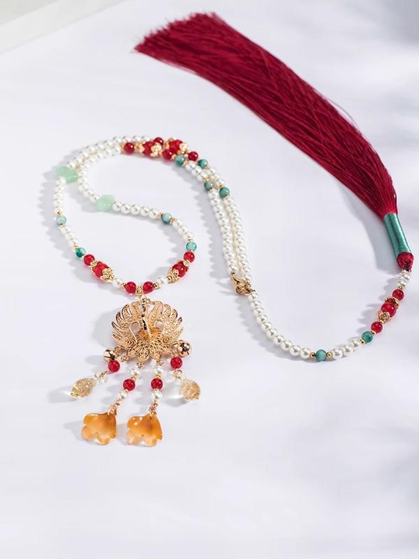 ネックレス レディース 女性用 漢服 民族衣装 新中国風 馬面スカート アクセサリー 瓔珞 ペンダント 合金製 高級感 オリジナルデザイン レトロ モダンチャイニーズ