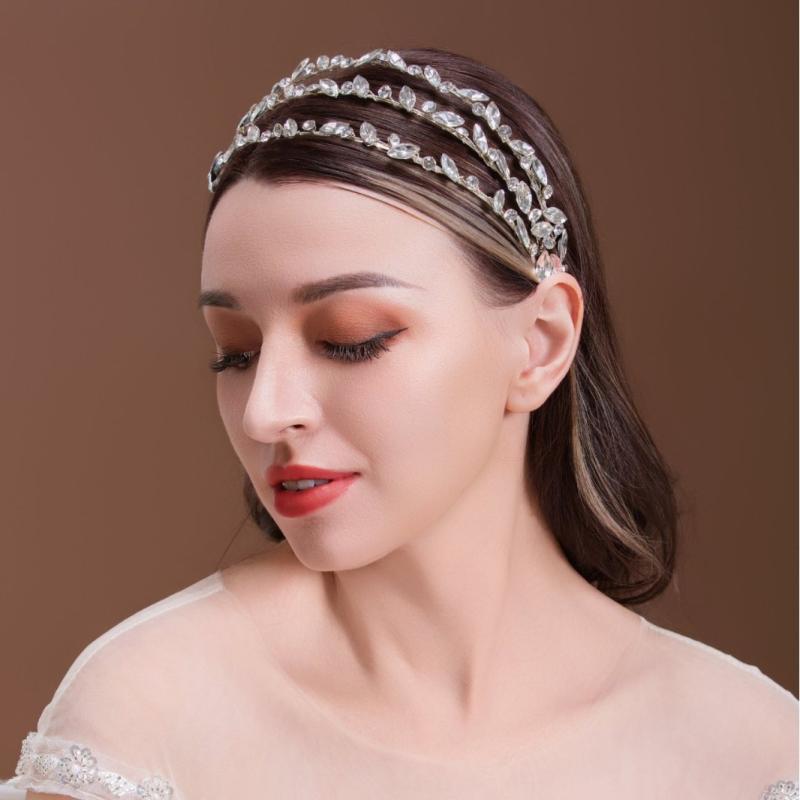 ヘッドドレス レディース 高級感 手作り ラインストーン ワイド幅 エレガント ブライダル ウェディング 結婚式 花嫁 レトロ クラシック アンティーク 水滴モチーフ シルバー 個性的 クールスタイル(x3)