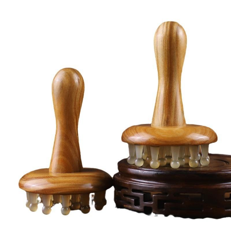 マッサージブラシ 緑檀 牛角 経絡カッサ 全身 ボディ用 お腹 脚 揉みほぐし 刮痧 リンパ 自宅エステ 巡..