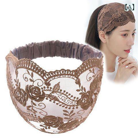 楽天way-ugoヘアバンド レディース 女性用 春夏 布製 ローズ バラ 花柄 刺繍 レース 幅広 軽量 薄手 接触冷感 小顔効果 フェイスラインカバー 髪飾り ヘアアクセサリー