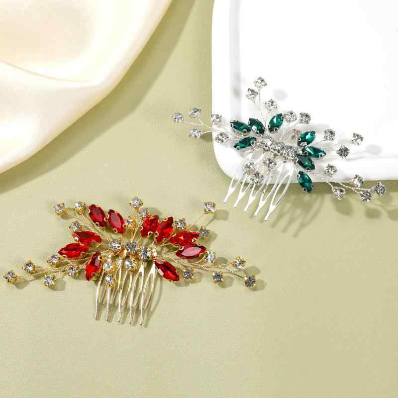 ヘアコーム レディース 花嫁 ブライダル 手作り グリーンファントムクォーツクリスタル 欧米風 キラキラ ウェディング 披露宴 二次会 パーティー ヘッドドレス 挿し櫛 ラインストーン 花 リーフ 高級感(x3)