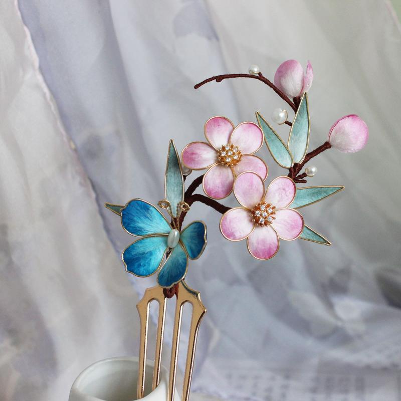 髪飾り 絹糸製 つまみ花飾り 伝統工芸 ワイヤーワーク 漢服 和装 古風スタイル 繊細な手作り フラワー..