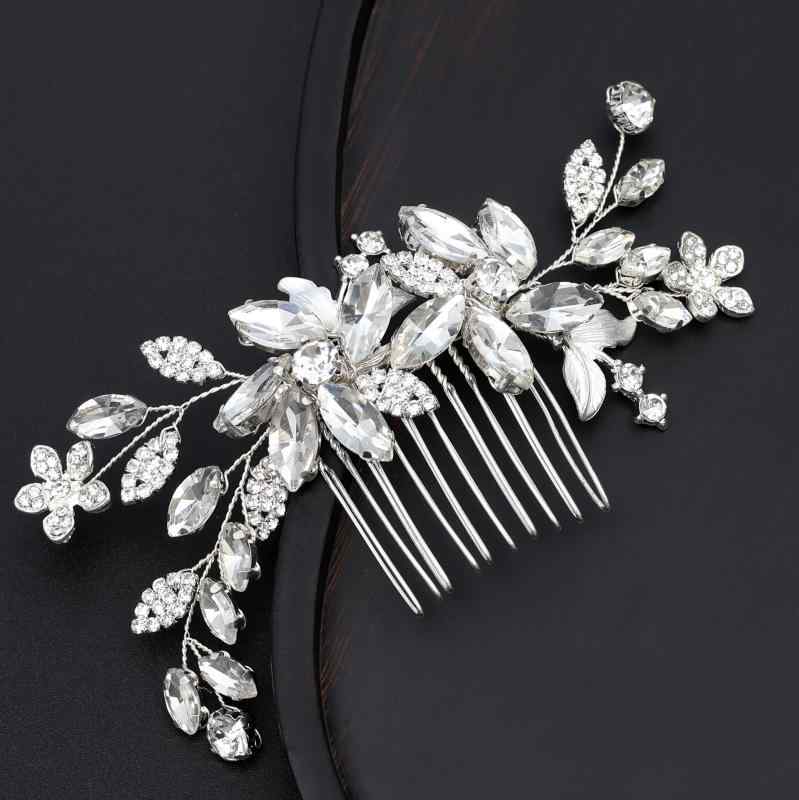 ヘッドドレス レディース 女性用 ブライダル 髪飾り クリスタル ヘアコーム 欧米風 手作り 結婚式 ウェディング 前撮り 披露宴 パーティー イベント フラワー 合金 シルバー 軽量 高級感 春夏(x3)