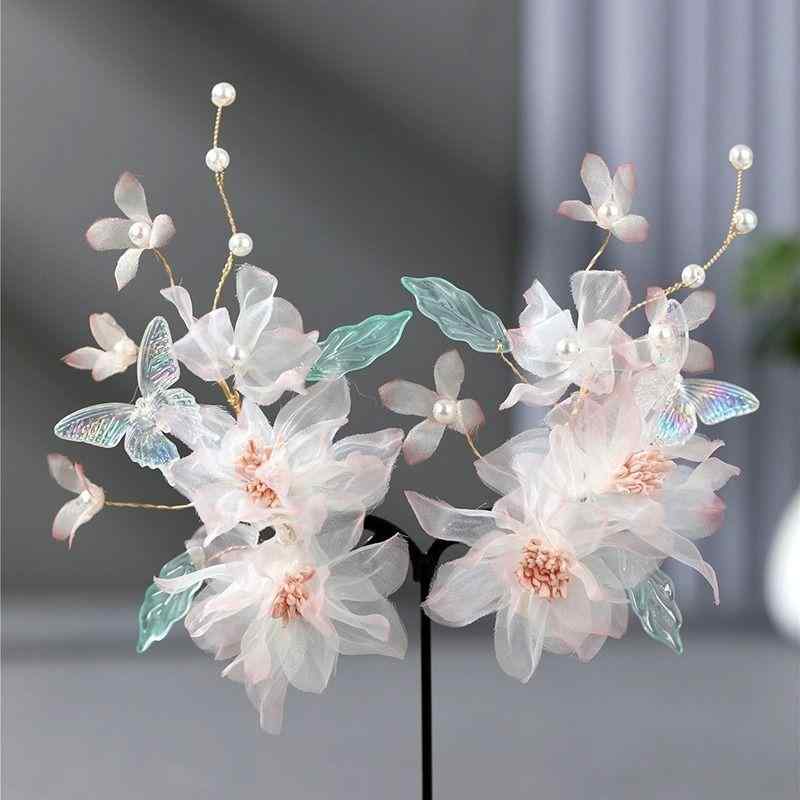 髪飾り 古典衣装 和装 浴衣 サイドクリップ ヘアピン バレッタ 絹花 シルク スイセン 型押し花 優雅 エ..