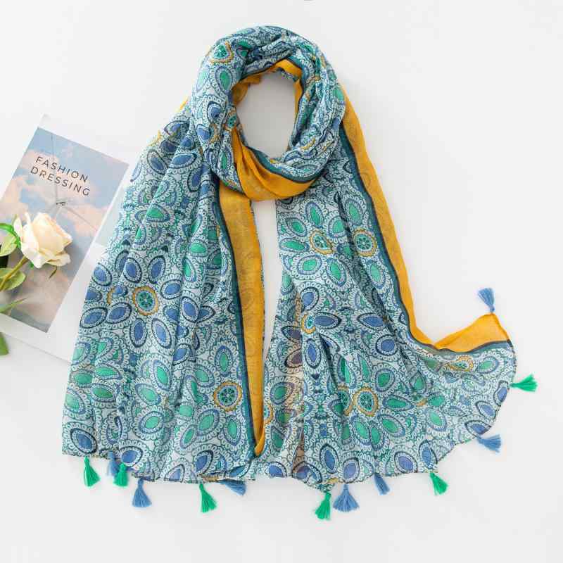 ストール レディース 民族風 エスニック ブルー 小花柄 フローラル柄 UVカット 紫外線対策 ショール 大判 薄手 保温 防塵 多用途 カジュアル ナチュラル