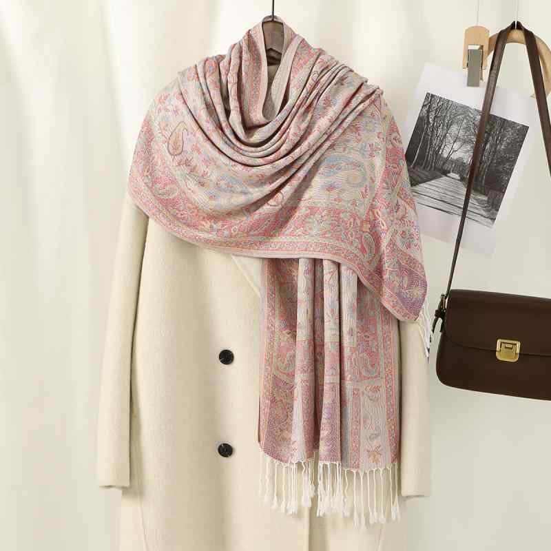 ショール レディース レトロ エスニック ペイズリー柄 花柄 フリンジ 大判 ロング スカーフ ポリエステル クーラー対策 UV対策 旅行 普段使い 万能 ストール ファッション小物 オールシーズン 上品