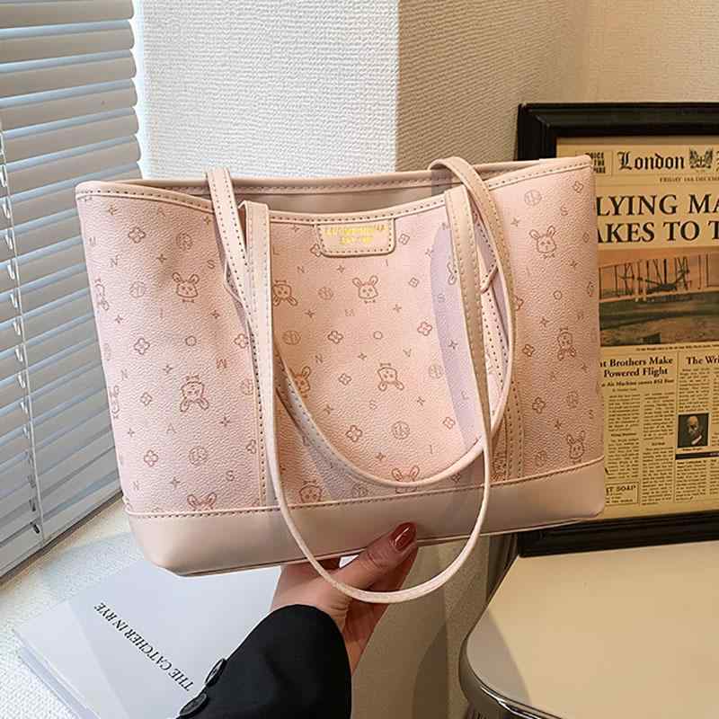 トートバッグ レディース 女性用 大容量 通勤 通学 普段使い 大学生 おしゃれ カジュアル シングルショルダー 横型 PUレザー ステッチ ファスナー開閉 内ポケット付き ホワイト系 ピンク系 グリーン系(4)