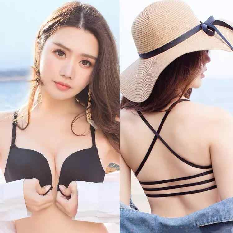 ブラジャー ショーツセット レディース フロントホック ノンワイヤー 美背 バックデザイン バストアッ..