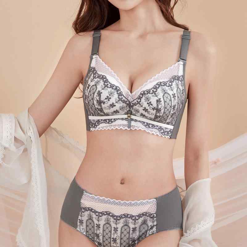 ブラジャー レディース 春夏 ソフト ノンワイヤー プッシュアップ 谷間メイク 脇高 補正 薄手 通気性 快適 レース ポリエステル 下厚上薄カップ 3/4カップ セクシー フェミニン ブラショーツセット ホワイト ベージュ