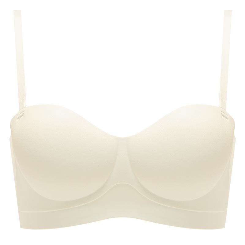 ブラ&amp;ショーツセット レディース シームレス ノンワイヤー ストラップレス 寄せ上げ 盛れる 小胸さ..