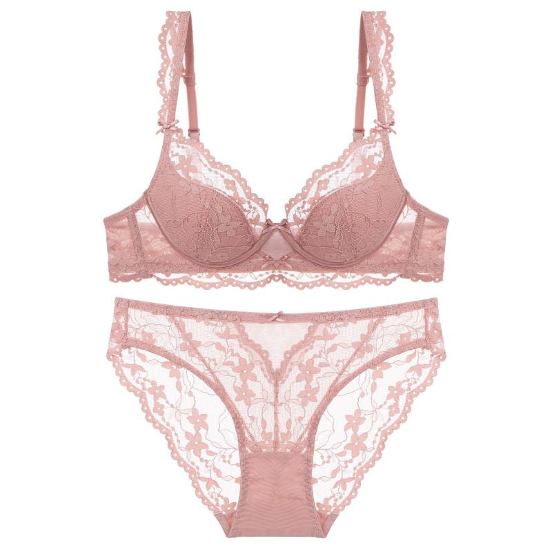 ブラジャー＆ショーツセット レディース フレンチスタイル セクシー レース 薄手 ソフトワイヤー 透け..