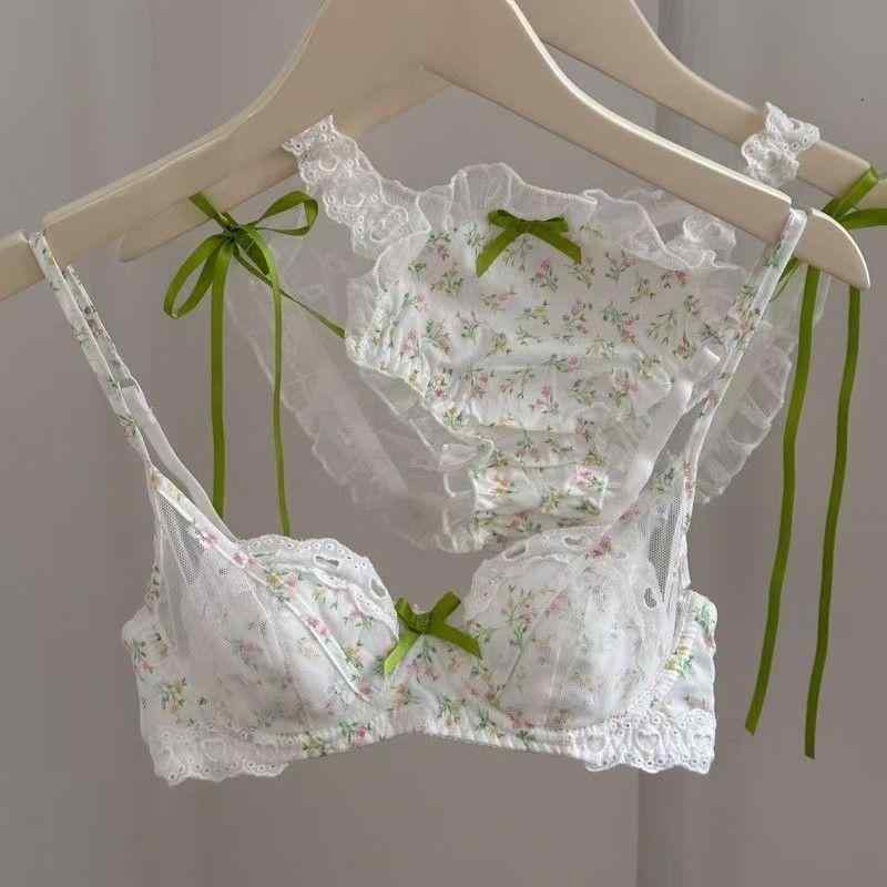 ブラジャー＆ショーツセット レディース 大人かわいい フェミニン フレンチスタイル 小花柄 ソフトワイ..