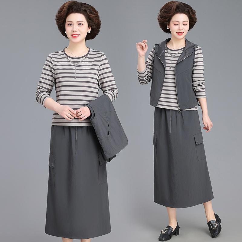 アンサンブル レディース ミセス 春 スリーピース セットアップ ベスト 長袖トップス スカート 上品 エ..