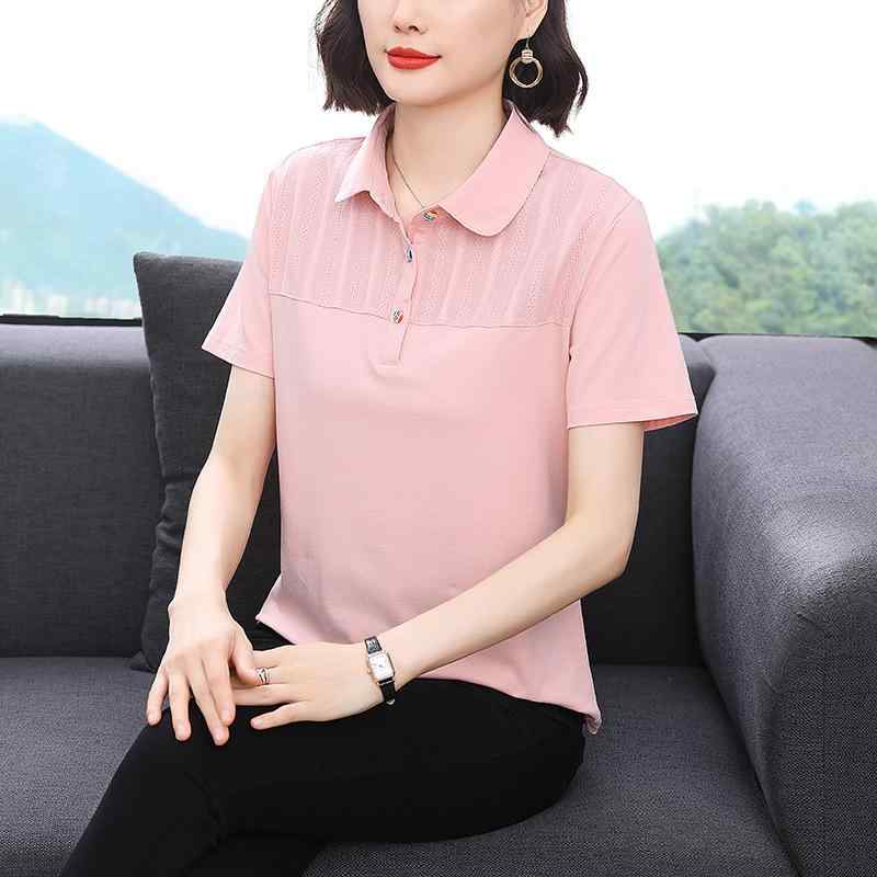 Tシャツ レディース ポロ襟 半袖 プルオーバー 綿 コットン素材 ゆったり 大きいサイズ ビッグシルエット シンプル ベーシック きれいめ カジュアル 日韓風 春夏 トップス