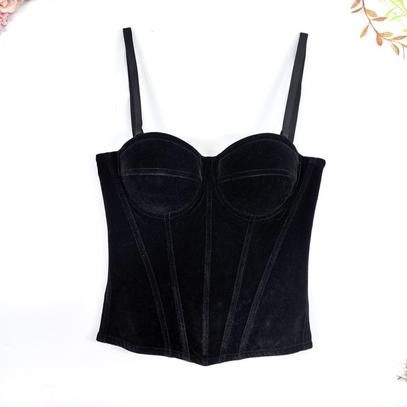 ビスチェ レディース フレンチレトロ ヴィンテージ ベルベット ボーン入り コルセット ウエストシェイプ カップ付き 補正 ボディシェイパー 体型カバー バストアップ お腹引き締め インナー キャミソール フォーマル パーティー ドレス シンプル