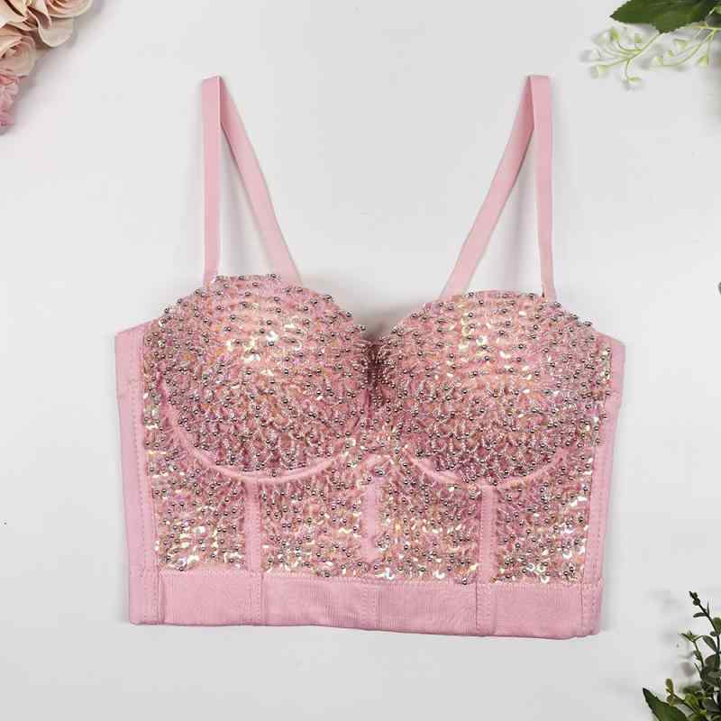 ビスチェ レディース フランス風 高級感 ボーン入り ビーズ スパンコール 金銀 カップ付き ブラトップ 美背デザイン 谷間メイク 補正効果 オープンバック セクシー ショート丈 ステージ衣装 ポリエステル素材 快適