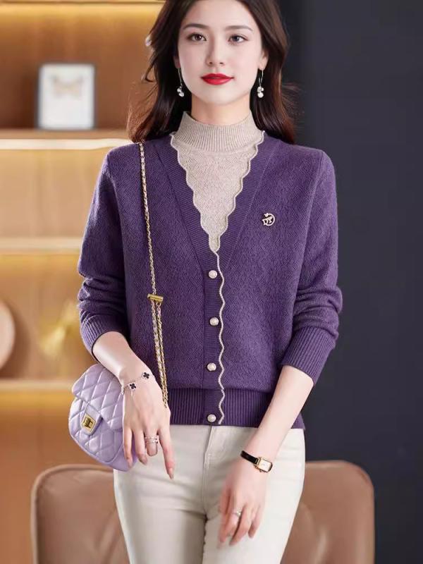 ニット レディース ハーフネック フェイクレイヤード 重ね着風 ウールブレンド プルオーバー 長袖 ゆったり 厚手 きれいめ 通勤 上品 秋冬 トップス