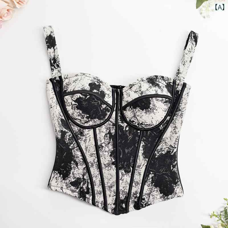 ビスチェ フレンチジャカード フィッシュボーン 水墨画 チャイニーズスタイル 副乳カバー ウエストシェイプ コルセット 谷間メイク プッシュアップ 美背効果 補正下着 ボディシェイパー ポリエステル素材 取り外しストラップ トップス 春夏 way-ugo-10281413 way-ugo サンプル画像2