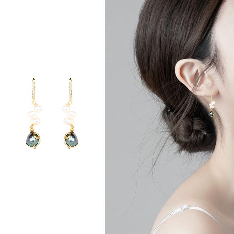 イヤリング レディース 天然 バロックパール パール ジルコニア ゴールド フックピアス レトロ エレガ..