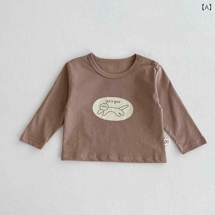 ・カテゴリ: キッズTシャツ・スタイル: 韓国風・主な素材: 綿95%・袖丈: 長袖・ネックライン: クルーネック・柄: カートゥーン・カラー展開: 茶色、ベージュ・サイズ展開: 73、80、90、100・機能: 通気性・対象年齢: 1~3歳